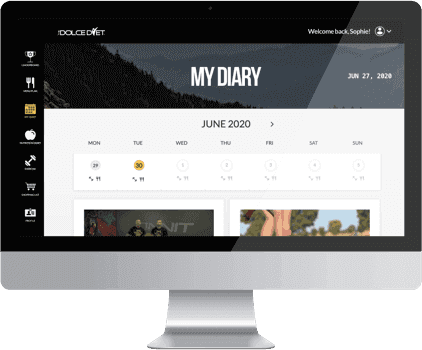 iMac display showing Dolce Diet dashboard